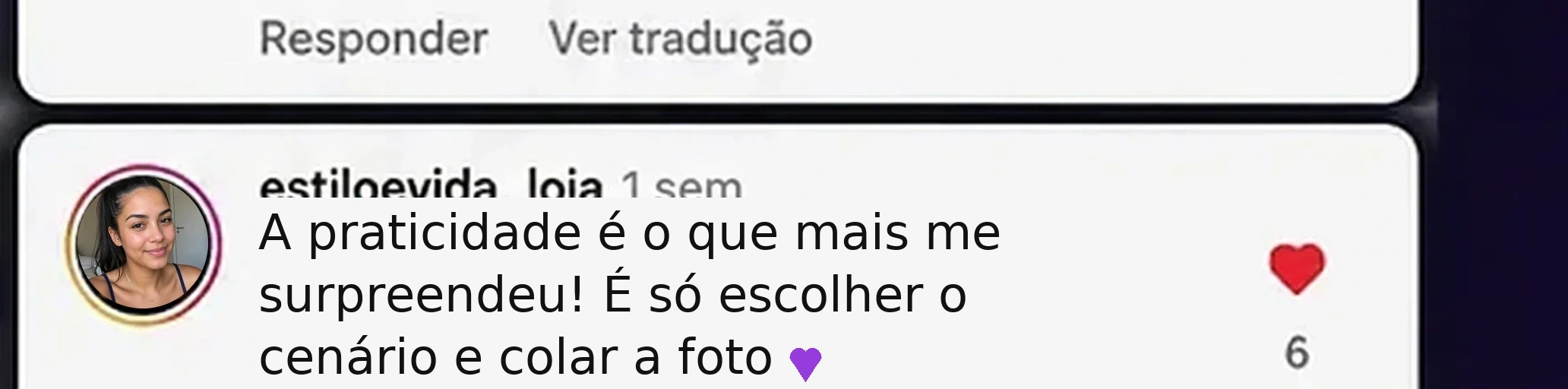 Comentário de cliente no Instagram sobre o ProveiFy