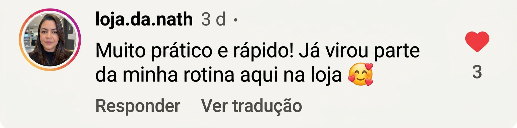 Comentário de cliente no Instagram sobre o ProveiFy