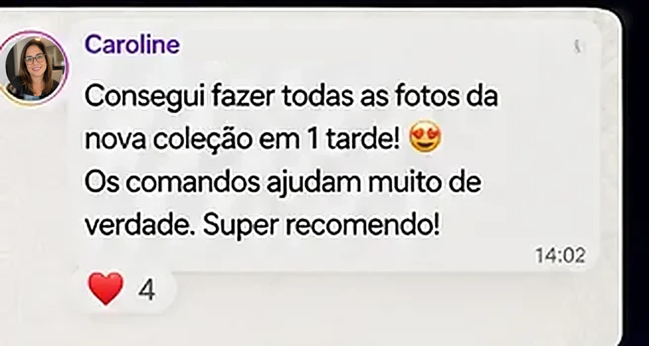 Print de WhatsApp: Caroline conta que fez as fotos da nova coleção em uma tarde