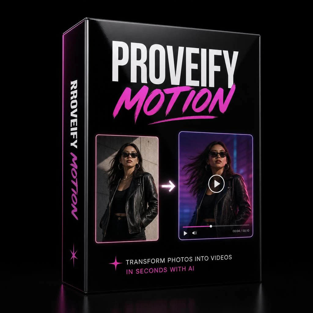 Mockup do material ProveiFy Motion com capa preta mostrando foto virando vídeo